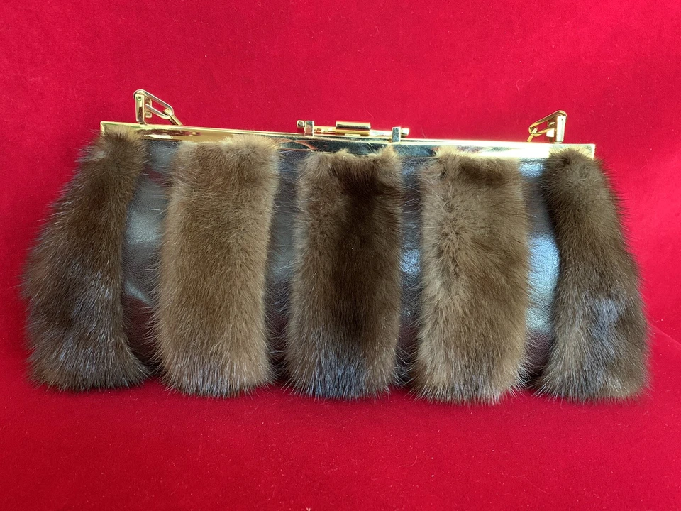 Sergio Rossi Brown Leather And Fur Clutch/ Small Shoulder Bag With Gold Hardware - Image 3 of 4