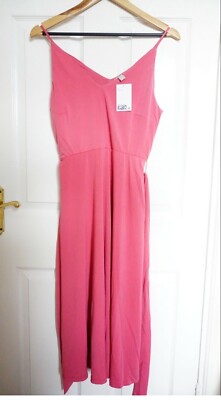 H&M Jersey Crêpe Midi Pink Dress Size S V-neck A-line Soft Women Skirt