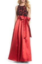 ELIZA J FLORAL GLITTER VELVET BURNOUT SASH BOW MIKADO BALL-GOWN DRESS sz 6