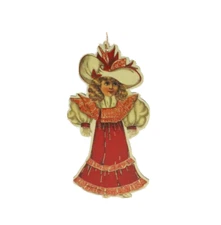 Merrimack Publishing Corp CHRISTMAS ORNAMENTS LADY in Red Cardboard Vintage 1984