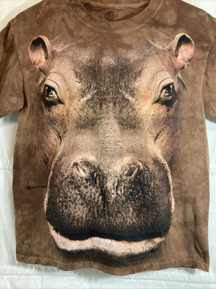 VTG The Mountain Hippo Tie Dye Brown Made in USA Graphic Shirt S (XL Youth) Face - Image 2 of 4