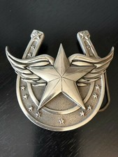Great American Buckle Products 2004 Wings Star Horseshoe Belt Buckle Pewter