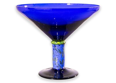 Erwin Eisch Postmodern Hand-Blown Studio Blue Glass Vessel with Pedestal Base