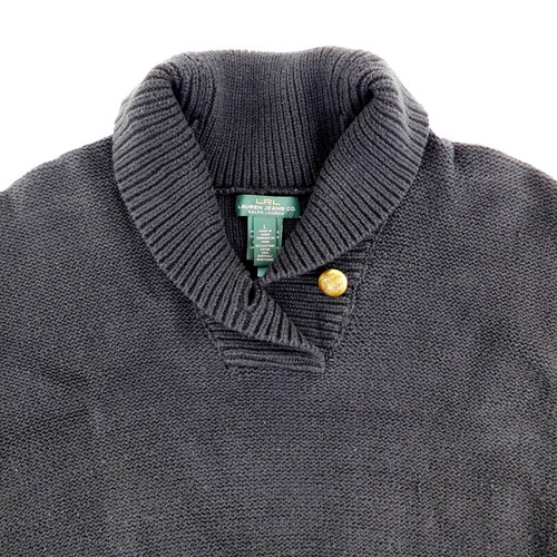 Womans L Poncho Shaw Cape LRL Lauren Jeans Co Black Gold Buttons Hand Pockets - Picture 4 of 14