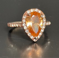 925 STERLING SILVER VERMEIL GOLDEN  CLEAR CZ'S RING SIZE 6.75