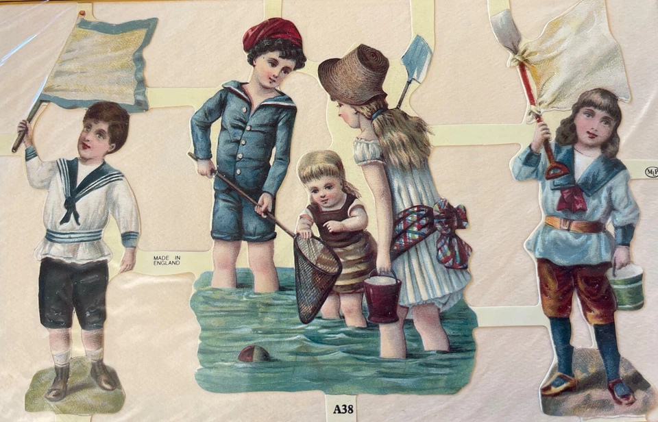 ANTIGUO ADORNO TROQUELADO NIÑAS Y NIÑOS (7 piezas) fabricación de tarjetas • victoriano• flores• Foto 2 de 4