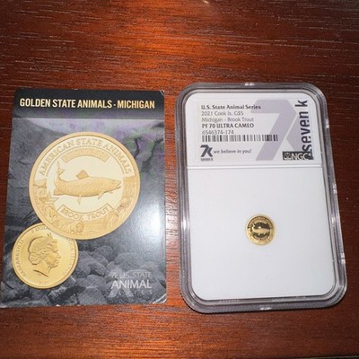 2021 Cook Island $5 U.S. State Animal Series Michigan, Brook Trout