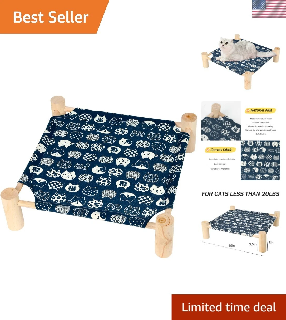 Lightweight Elevated Pet Bed for Small Breeds - Easy to Clean, 20 lbs Cap.