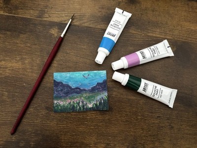 Mini ACEO Original Gouache Mountain Landscape Painting 2 x 2.75 By ScapesbySass