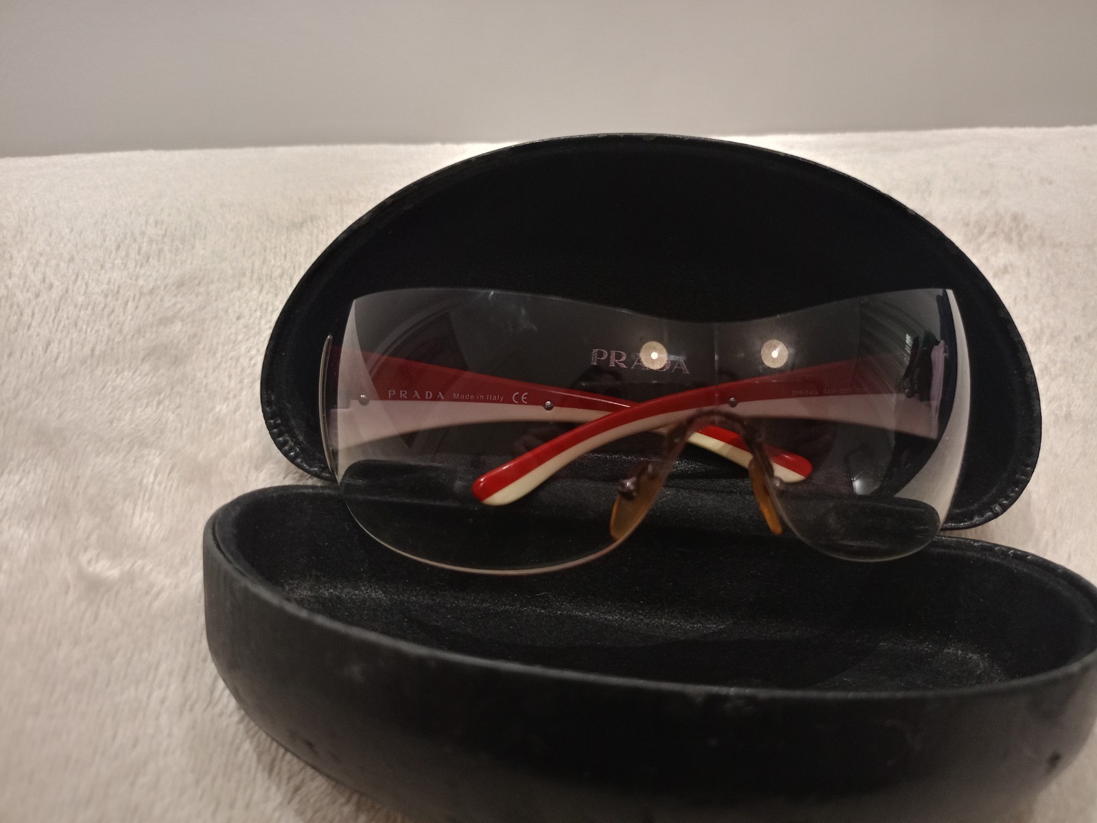 Vintage Prada Linea Rossa SPR54G Shield Sunglasses Red White Y2K Authentic Italy image 7