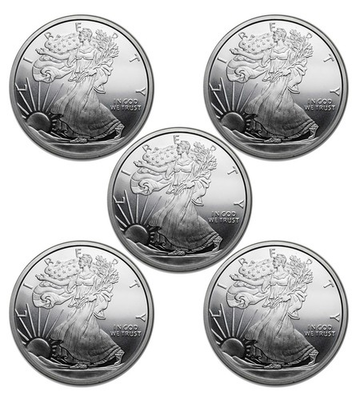 #ad #ad Lot of Five 5 0.10 1 10 Troy Ounce .999 Silver Walking Liberty Round $62.95