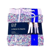 GAP 2pk Women's L 10/12 Cotton Relaxed PJ Lounge Pant Purple Floral Stripe