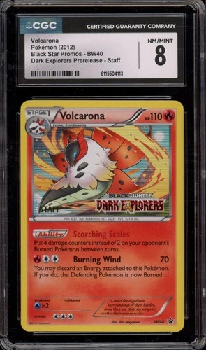 Pokemon Volcarona Dark Explorers STAFF Prerelease Holo Promo BW40 CGC 8