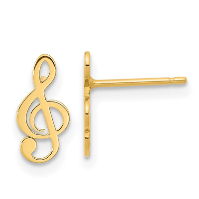 14k Yellow Gold Polished Treble Clef Note Button Stud Earrings
