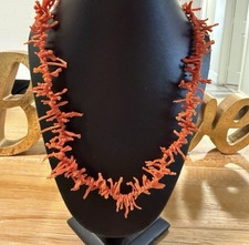 Red Natural Branch Coral Beaded Necklace 18in Brass Lobster Clasp Handmade