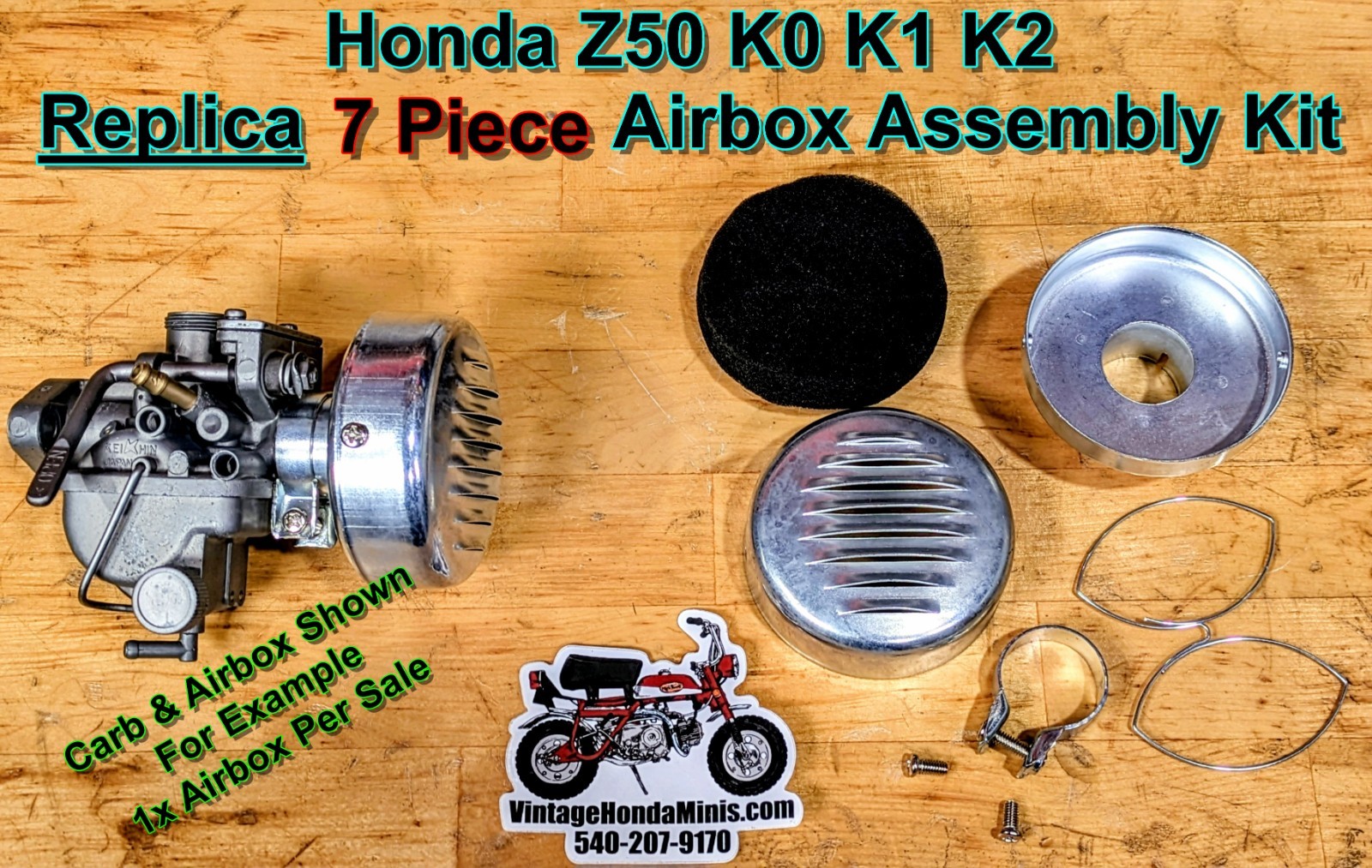 Airbox - Replica 7 pc Metal Air Filter Kit - Honda Z50 Z50a Mini Trial K0 K1 K2