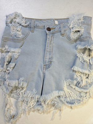 AP Blue by Aphrodite Jeans Cut Off Denim Shorts Light Wash Distressed 30 High