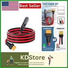 Heavy-Duty Cigarette Lighter to XT60 Extension Cable – 5FT, 14AWG, Compatible...
