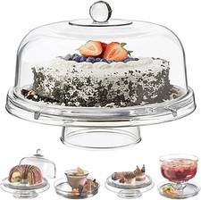 Multi 6in1 Clear Cake Stand, Dome Platter, Dip Server, Punch Salad, Snack Bowl