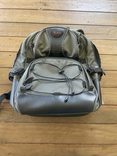 TUMI T2 Backpack Excursion Carry On Travel Bag Ballistic Leather Olive Black - Picture 1 of 10