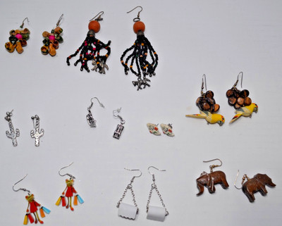 Set of 9 Unique Fun Earrings- Frogs, Elephant, Toilet Paper, Birds, Ghost, Etc.
