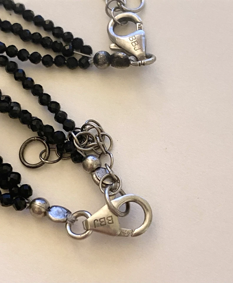 LOTE de 2 Collar BBJ Espinela Negra Plata Esterlina 925 Triple Hilo 38"☚☚☚☚☚👀 Foto 2 de 4