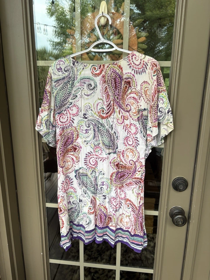Lauren by Ralph Lauren Multi-Color Paisley V- Neck Chiffon Swim Cover -Up- Large - Image 2 of 2