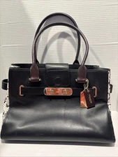 Coach F36458 Large Swagger Color Block Black Snakeskin Carryall Shoulder Bag