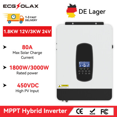 1800W 12V 3000W 24V Solar Inverter Wechselrichter Mit MPPT 80A Laderegler DE