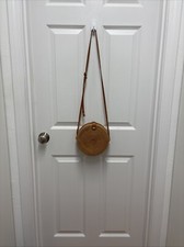 Rattan And Leather Bali Round Crossbody Handbag 7.75" Across