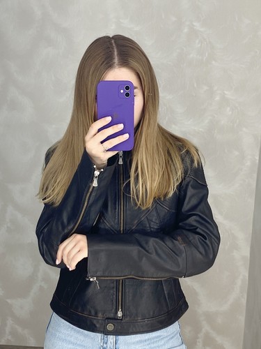 Vintage 90s Versace Jeans Couture Leather Jacket Distressed Design Women size M - Picture 3 of 24