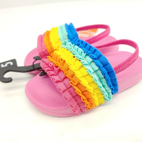 Wonder Nation Pink Rainbow Ruffle Slide Sandals Toddler Girls Size 5 - Picture 2 of 10