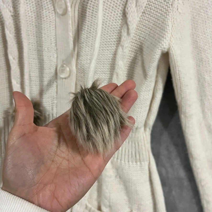 Cárdigan H&M Marfil Con Capucha Tejido con Cable Botón Cordón Piel Pompón Coqueta Talla S Foto 3 de 4
