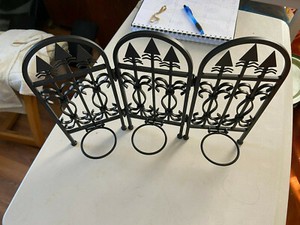 Vintage Cast Iron (?) TRIPLE Tea light CANDLE HOLDER Hinges 10” Tall