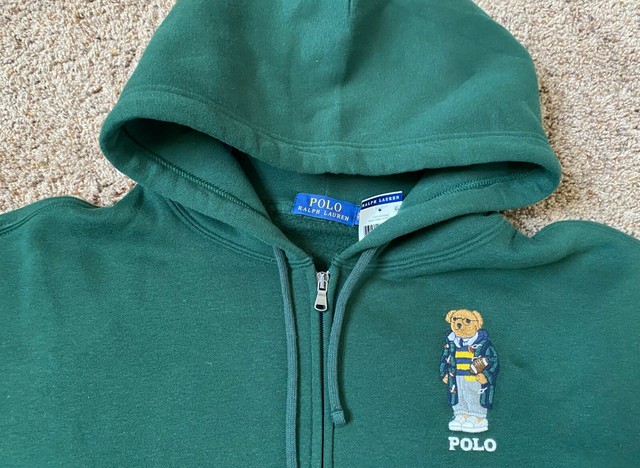 Polo Ralph Lauren Mens Polo Bear Graphic Logo Hoodie GREEN FULL ZIP XXL FOOTBALL | eBay