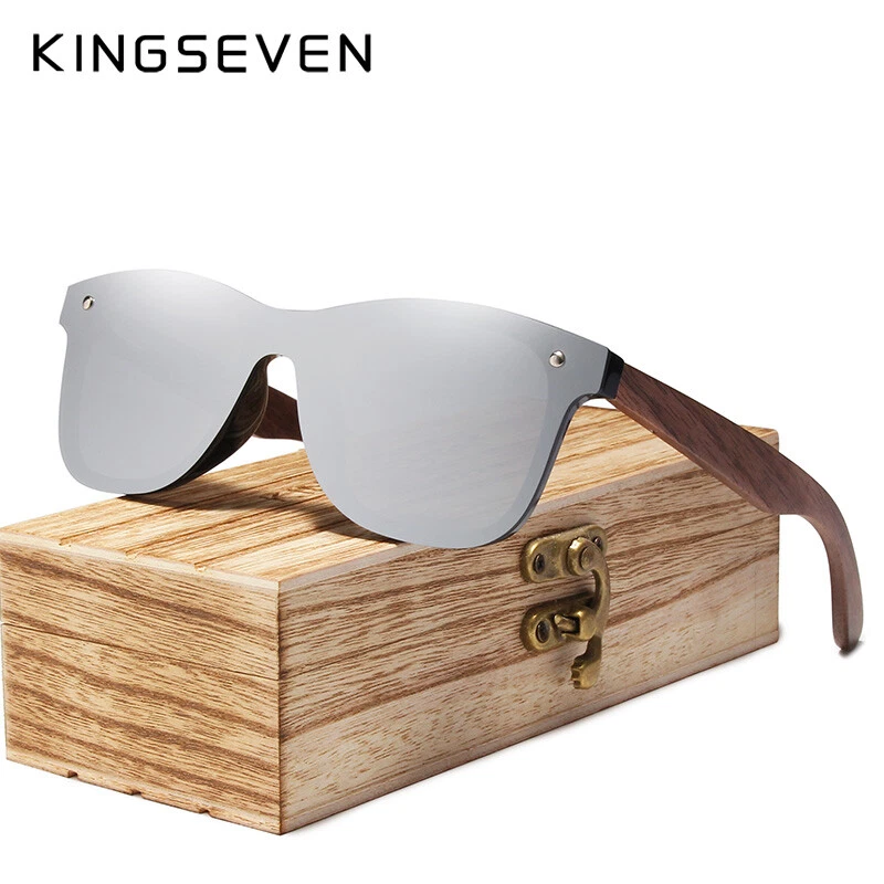 KINGSEVEN Walnut Wood Sunglasses Men Polarized UV400 Mirror Lens Sun Glasses