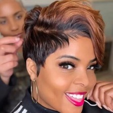 Short Black Brown Wigs Pixie Cut Afro Wavy Wigs for Black Women Party Wigs