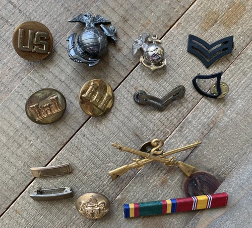 Vintage Military Estate lot U.S. Army Pin Badge WWI WW2 "As Is" FREE SHIP 13 pcs