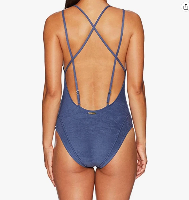 NUEVO Traje de baño de una pieza Lucky Brand Junior de gamuza con tiras Mio, denim, S Foto 2 de 3