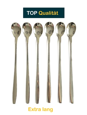 KÜCHENHELD 6 Lange Löffel, Latte Macchiato, Eislöffel, Longdrink Löffel Edelstahl 22cm lang