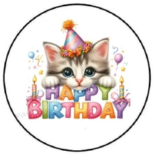 HAPPY BIRTHDAY CAT ENVELOPE SEALS LABELS STICKERS PARTY FAVORS