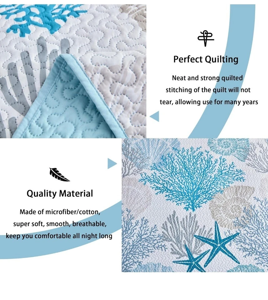 Juegos de edredones costeros Tritard de 3 piezas - edredones de microfibra reversibles tamaño king con Foto 3 de 4