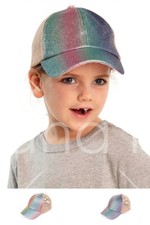 C.C Kids Girl Sparkle Glitter Criss Cross Ponytail Messy Bun Baseball Cap