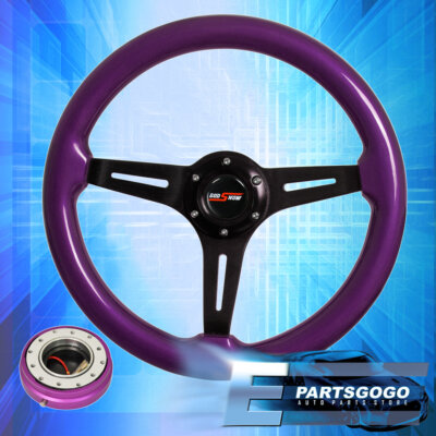 Purple Wood Black Aluminum Center Deep Dish Steering Wheel + Slim Quick Release