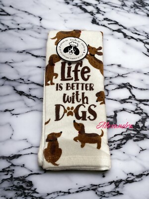 Kitchen Towels Life Is Better With Dogs - Set of 2 - 100% Cotton ...