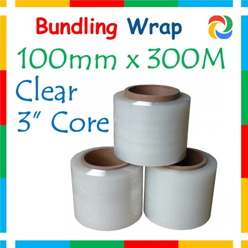 (6x Roll) 100mm x 300M CLEAR Hand Held Stretch Mini Bundling Film wrapping 20um