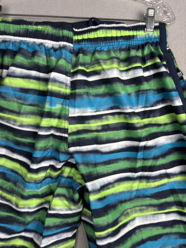 Nike Swim Shorts Mens Medium Blue Green Striped Board Shorts Sheds Water Pool - Picture 16 of 18