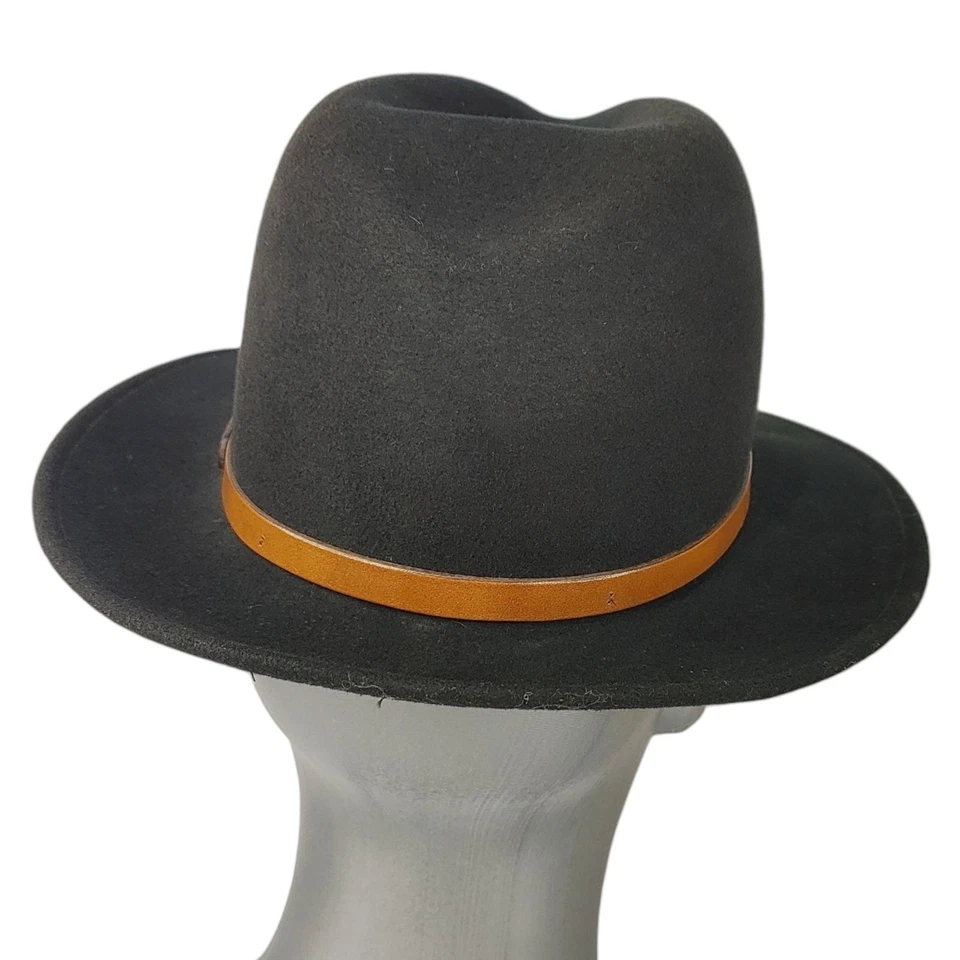 Vintage Flex Felt Fedora Black Hat 100% Wool Leather Band Size Medium - USA - Image 4 of 4