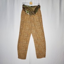 Platinum By Dorothy Schoelen Pants Women 14 Vtg Green Tan Beaded Tassel 90s Boho