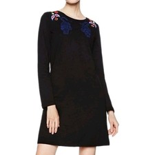 Desigual Dress Size S Embroidered Tiger Floral Long Sleeve Cotton Black